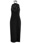 Rebecca Vallance Eliana Embellished Floral-appliquéd Midi Dress In Black