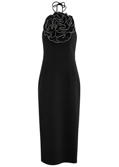 Rebecca Vallance Eliana Embellished Floral-appliquéd Midi Dress In Black
