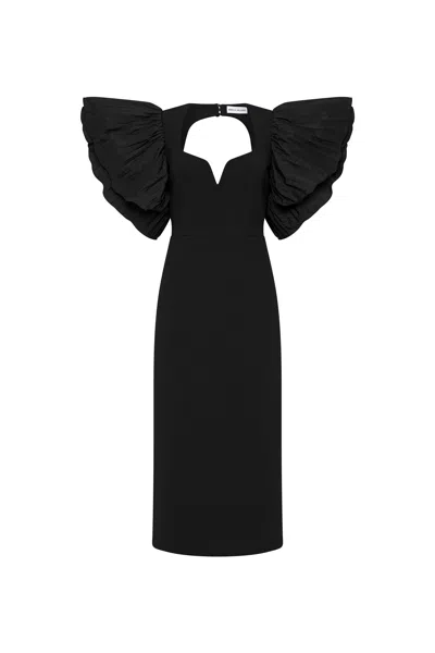 Rebecca Vallance Ella Puff Sleeve Midi Dress In Black