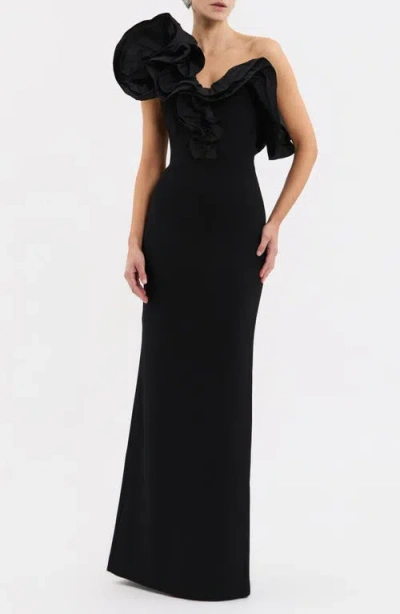 Rebecca Vallance Ella Ruffle Neck Gown In Black