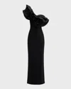 Rebecca Vallance Ella Ruffle One-shoulder Evening Gown In Black
