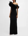 Rebecca Vallance Ella Ruffle One-shoulder Evening Gown In Black