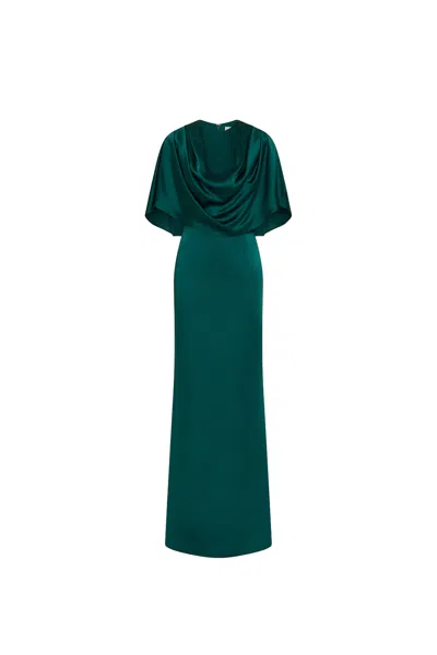 Rebecca Vallance Ellerie Cape-detail Maxi Dress In Green