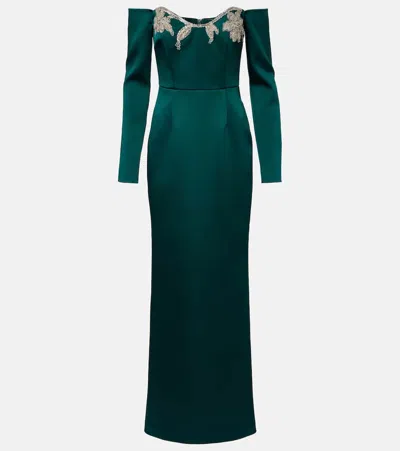 Rebecca Vallance Ellerie Embellished Off-shoulder Gown In Green