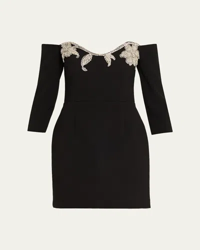 Rebecca Vallance Ellerie Floral Diamante Off-shoulder Mini Dress In Black