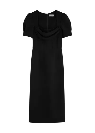 Rebecca Vallance Elora Draped Crepe Midi Dress In Black
