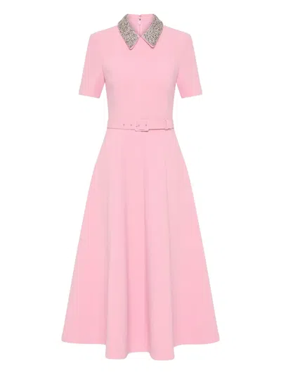 Rebecca Vallance Embellished-collar Belted Dress In Pink