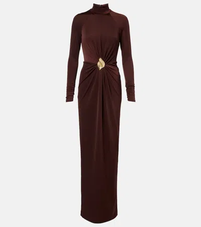Rebecca Vallance Embellished Gathered Jersey Gown In Brown