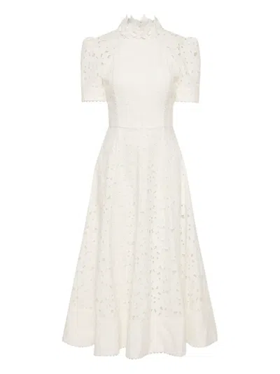 Rebecca Vallance Embroidered Midi Dress In White
