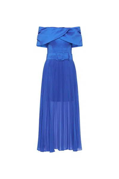 Rebecca Vallance Emelie Off The Shoulder Midi Dress In Blue