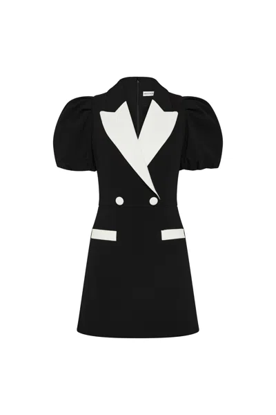 Rebecca Vallance Womens Black And White Emma Puffed-sleeves Stretch-woven Mini Dress