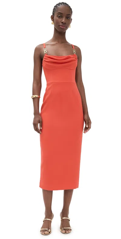 Rebecca Vallance Empress Midi Dress Orange In Red