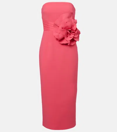 Rebecca Vallance Floral-appliqué Crêpe Midi Dress In Pink
