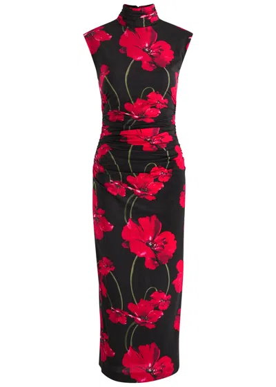 Rebecca Vallance Floral-print Jersey Midi Dress In Black Red