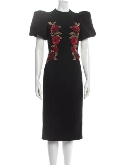 Pre-owned Rebecca Vallance Floral Print Knee-length Dress In Black