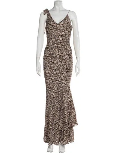 Pre-owned Rebecca Vallance Floral Print Long Dress In Black