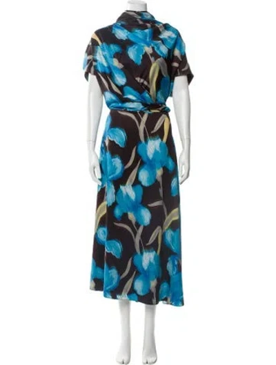 Pre-owned Rebecca Vallance Floral Print Long Dress In Blue