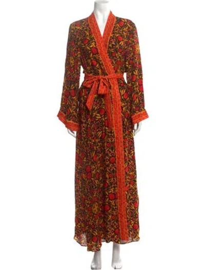 Pre-owned Rebecca Vallance Floral Print Long Dress In Orange