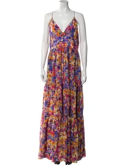 Pre-owned Rebecca Vallance Floral Print Long Dress W/ Tags In Blue