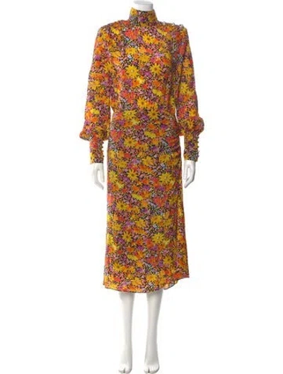 Pre-owned Rebecca Vallance Floral Print Midi Length Dress In Black