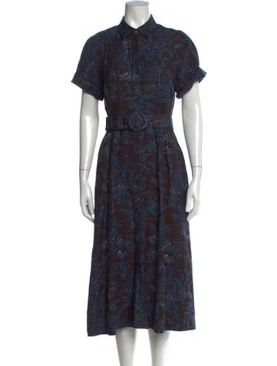 Pre-owned Rebecca Vallance Floral Print Midi Length Dress In Blue