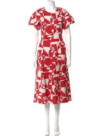 Pre-owned Rebecca Vallance Floral Print Midi Length Dress In Red