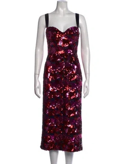 Pre-owned Rebecca Vallance Floral Print Midi Length Dress In Red