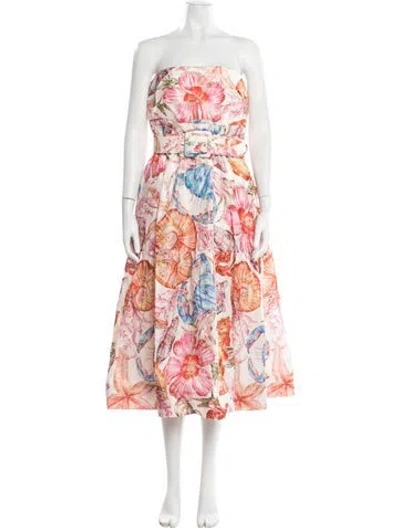 Pre-owned Rebecca Vallance Floral Print Midi Length Dress W/ Tags In White