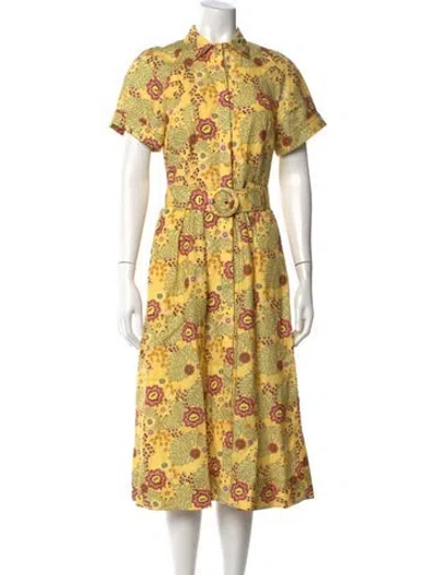 Pre-owned Rebecca Vallance Floral Print Midi Length Dress In Yellow