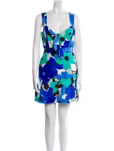 Pre-owned Rebecca Vallance Floral Print Mini Dress In Blue