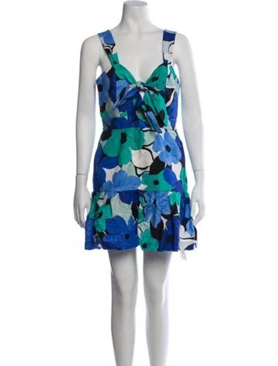 Pre-owned Rebecca Vallance Floral Print Mini Dress In Blue