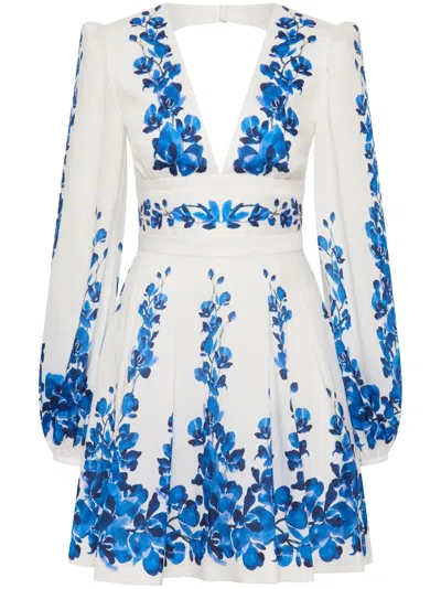 Rebecca Vallance Orchid Printed Mini V-neck Fit-and-flare Dress In White