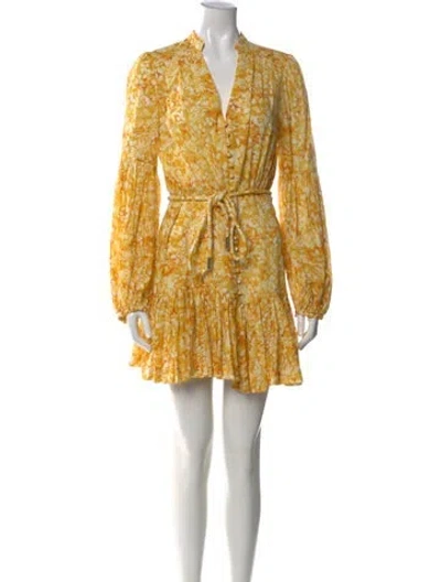 Pre-owned Rebecca Vallance Floral Print Mini Dress In Yellow