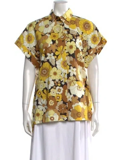 Pre-owned Rebecca Vallance Floral Print Short Sleeve Top In Yellow
