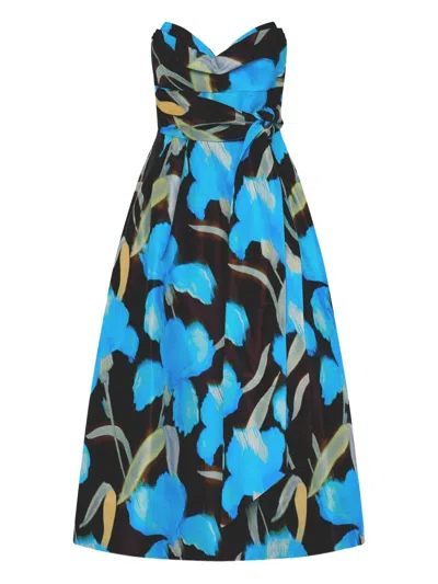 Rebecca Vallance Floral-print Strapless Dress In Blue