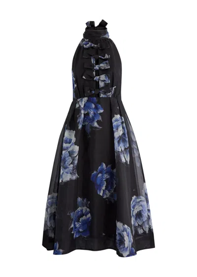 Rebecca Vallance Florentine Floral-print Organza Midi Dress In Black