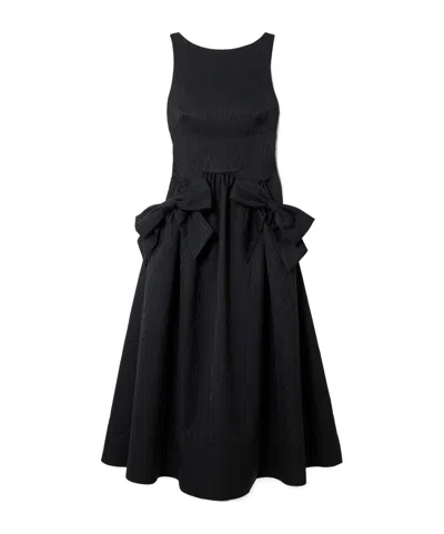 Rebecca Vallance Narcissa Bow-embellished Gathered Moire Midi Dress In Black