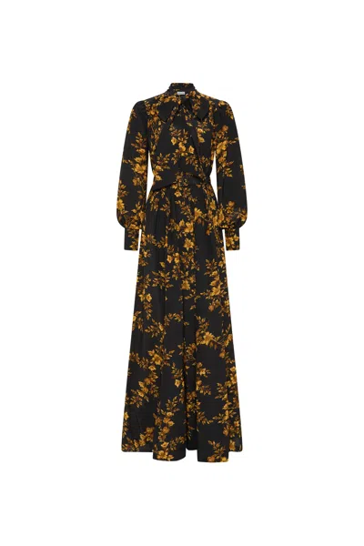 Rebecca Vallance Gilded Floral Long Sleeve Maxi Dress In Black