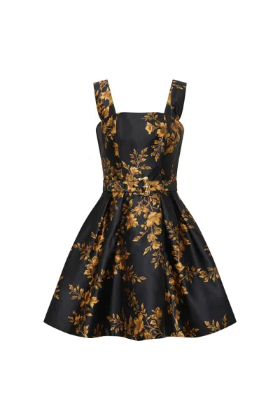 Rebecca Vallance Gilded Floral Mini Dress In Black