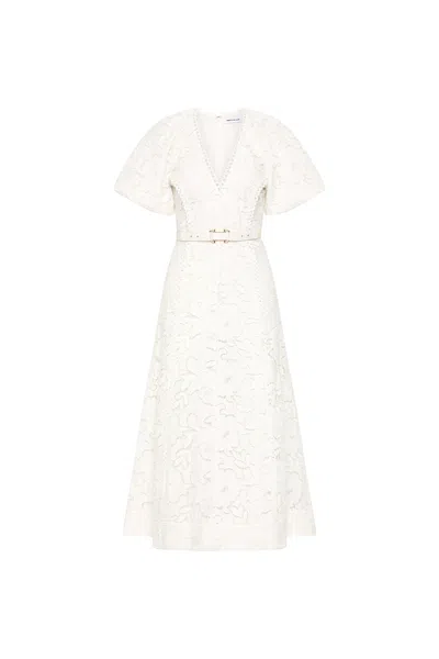 Rebecca Vallance Ginger Puff Sleeve Midi Dress In White