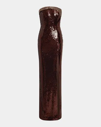 Rebecca Vallance Glimmer Strapless Sequin Column Gown In Brown
