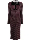 REBECCA VALLANCE GLITTER-STRIPED KEYHOLD DETAIL DRESS