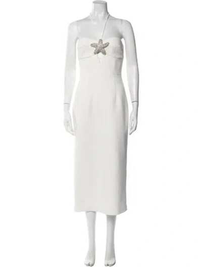 Pre-owned Rebecca Vallance Halterneck Midi Length Dress In White