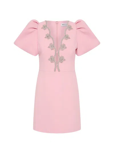 Rebecca Vallance Harlynn Scalloped Diamante-trim Mini Dress In Pink