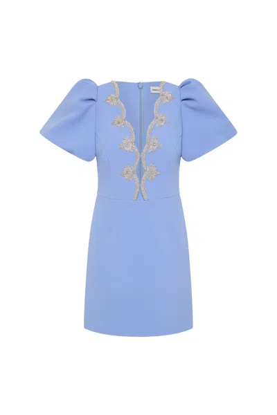 Rebecca Vallance Harlynn Puff Sleeve Mini Dress In Blue
