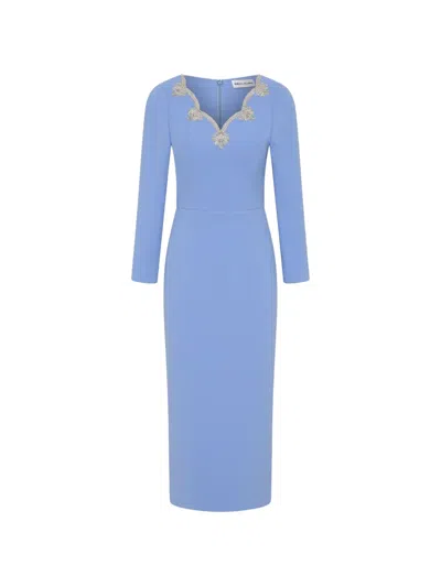 Rebecca Vallance Harlynn Long Sleeve Midi Dress In Blue