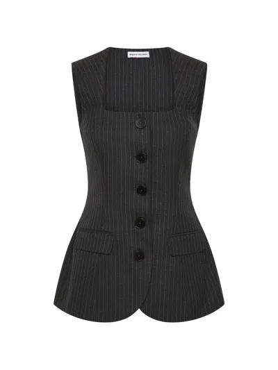 Rebecca Vallance Harri Pinstripe Button-up Top In Black