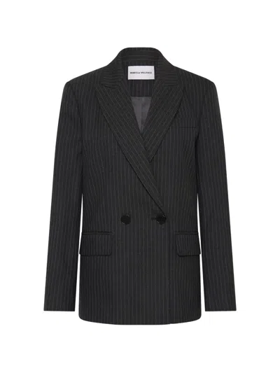 Rebecca Vallance Harri Pinstripe Double-breasted Blazer In Black