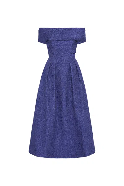 Rebecca Vallance Helene Off Shoulder Midi Dress In Blue