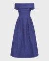 Rebecca Vallance Helene Textured Off-shoulder Gown In Blue